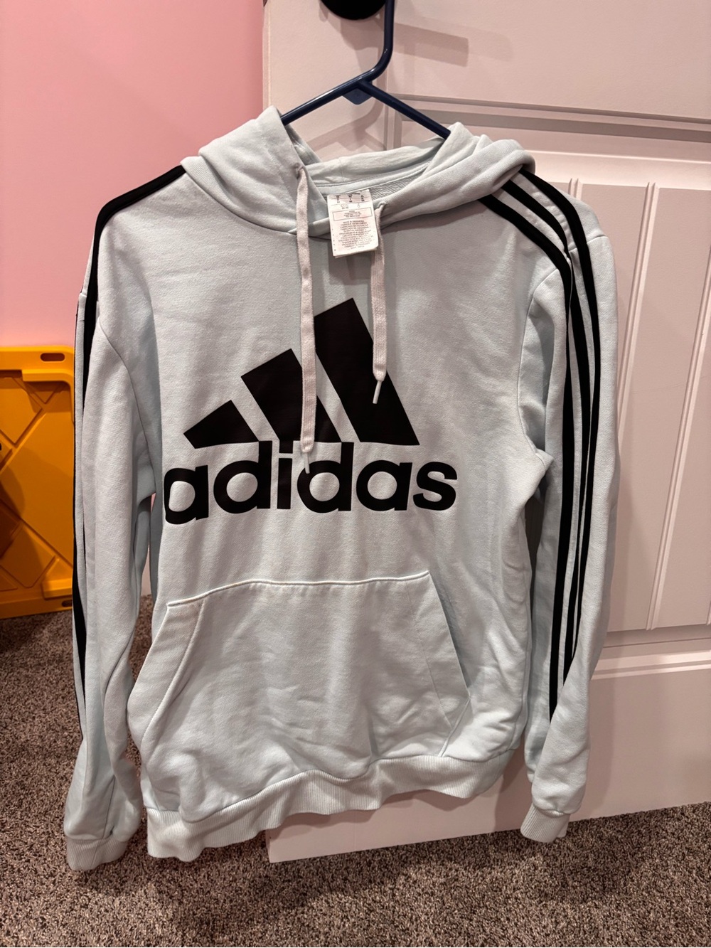 Adidas Light Blue Hoodie with Black Logo medium